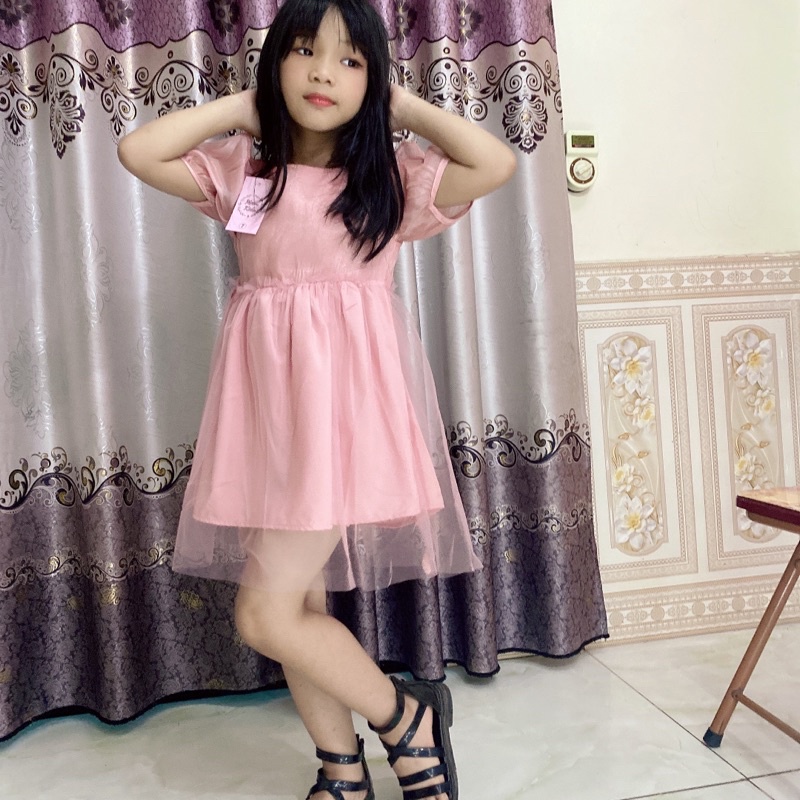 Váy công chúa, váy tơ óng 2 lớp nơ lưng cho bé gái