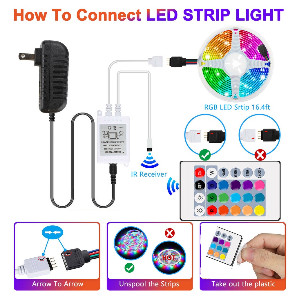 Dây đèn LED IR RGB 2835 linh hoạt trang trí phòng ngủ nền TV cổ tích điều khiển 24 phím