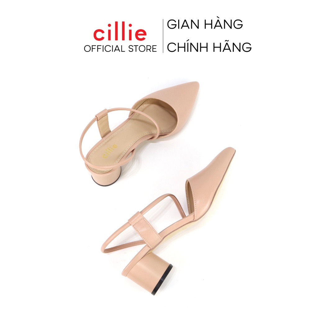 Giày sandal nữ thời trang bít mũi hở hậu quai chéo độc đáo gót trụ cao 5cm Cillie 1012