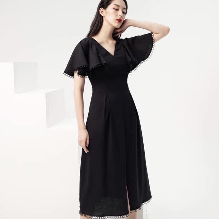 Đầm Xòe Cổ Tim Tay Loe Phối Ren - MS865