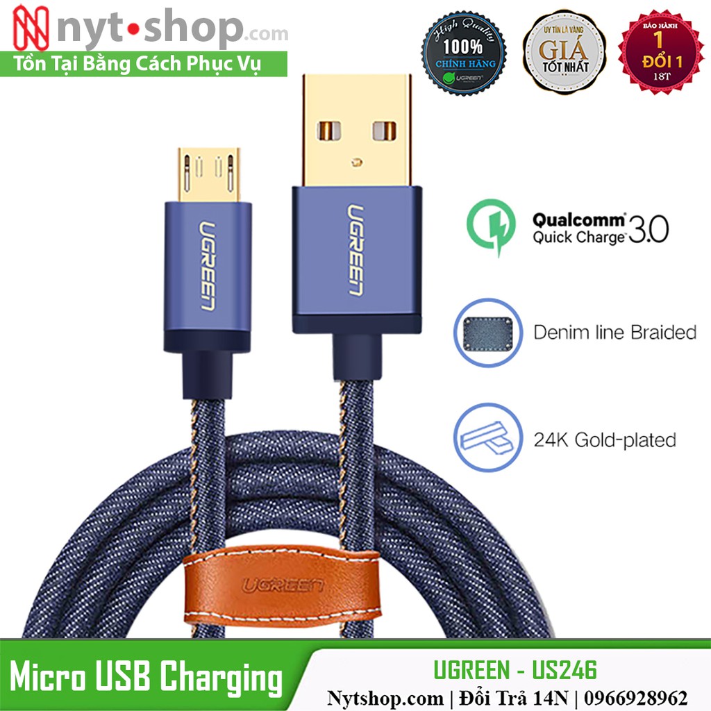 Cáp Sạc Nhanh Micro USB Bện Jean Cao Cấp UGREEN US246