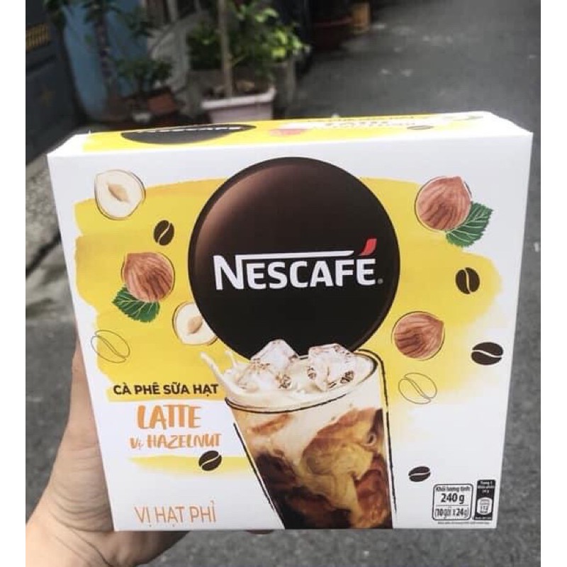 CAFE SỮA LATTE CỦA NESCAFE 240Gr 10 Gói vị Hạnh Nhân và Vị Hạt Phỉ