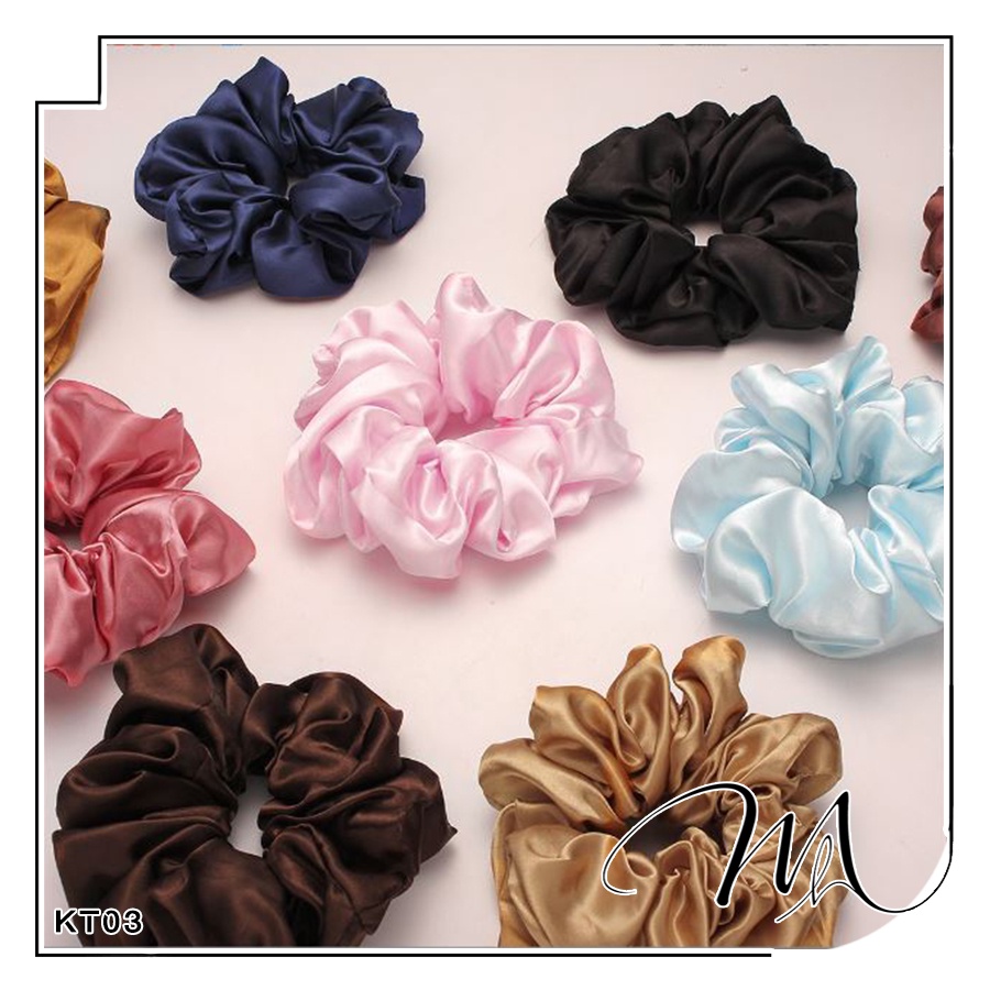 Cột tóc scrunchies vải lụa satin bóng cao cấp size lớn 16cm phong cách Hàn Quốc - Măng's House CT06