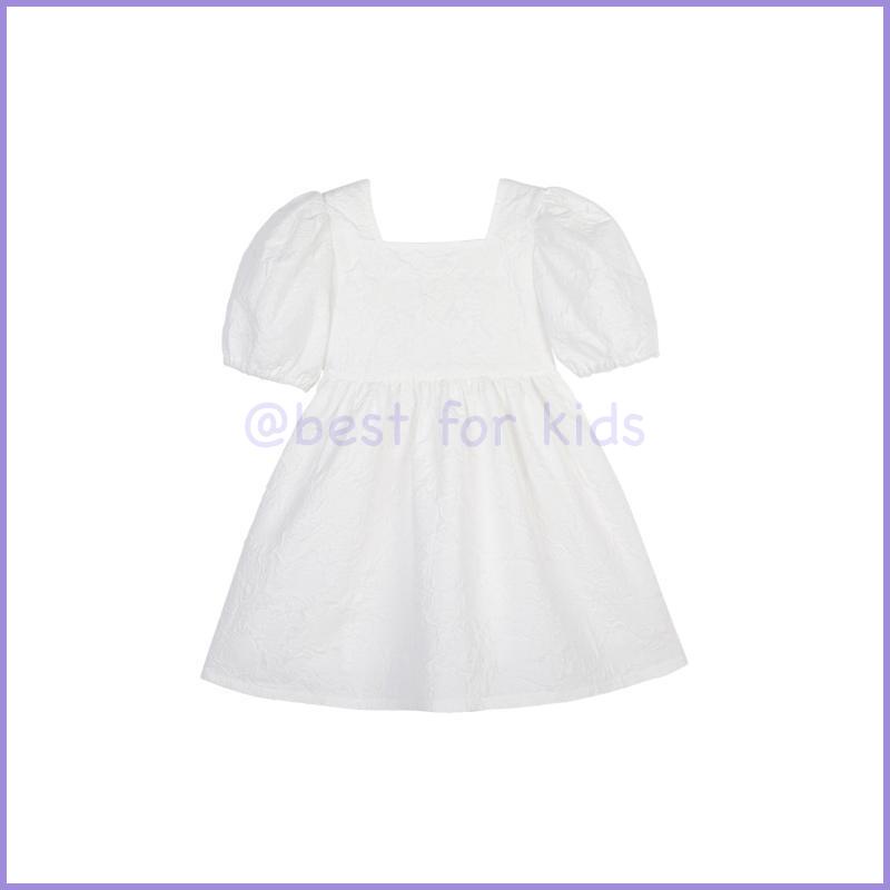 Đầm Cotton Trắng Cổ Vuông Dập Nổi Họa Tiết Búp Bê Thời Trang Mùa Hè Cho Bé Gái