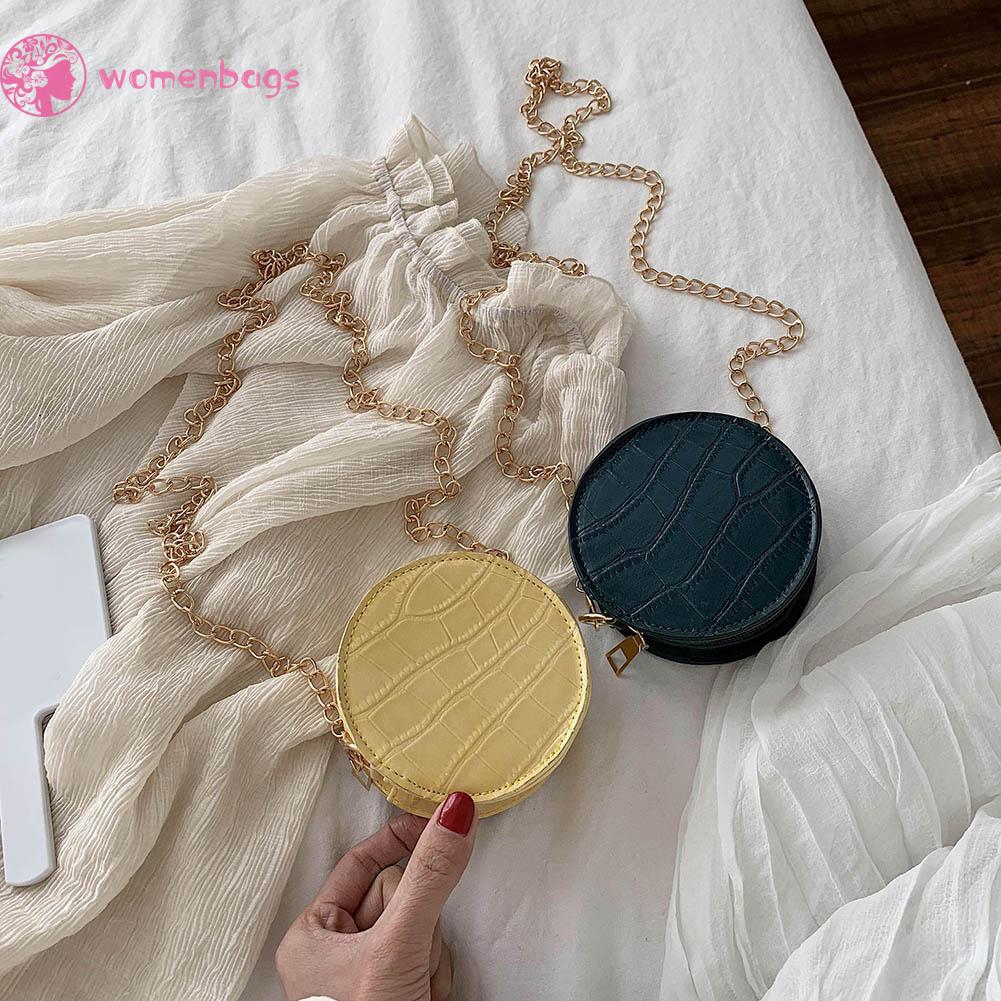 Túi xách tote messenger mini hình tròn bằng da đeo chéo vai họa tiết đá thời trang du lịch cho nữ