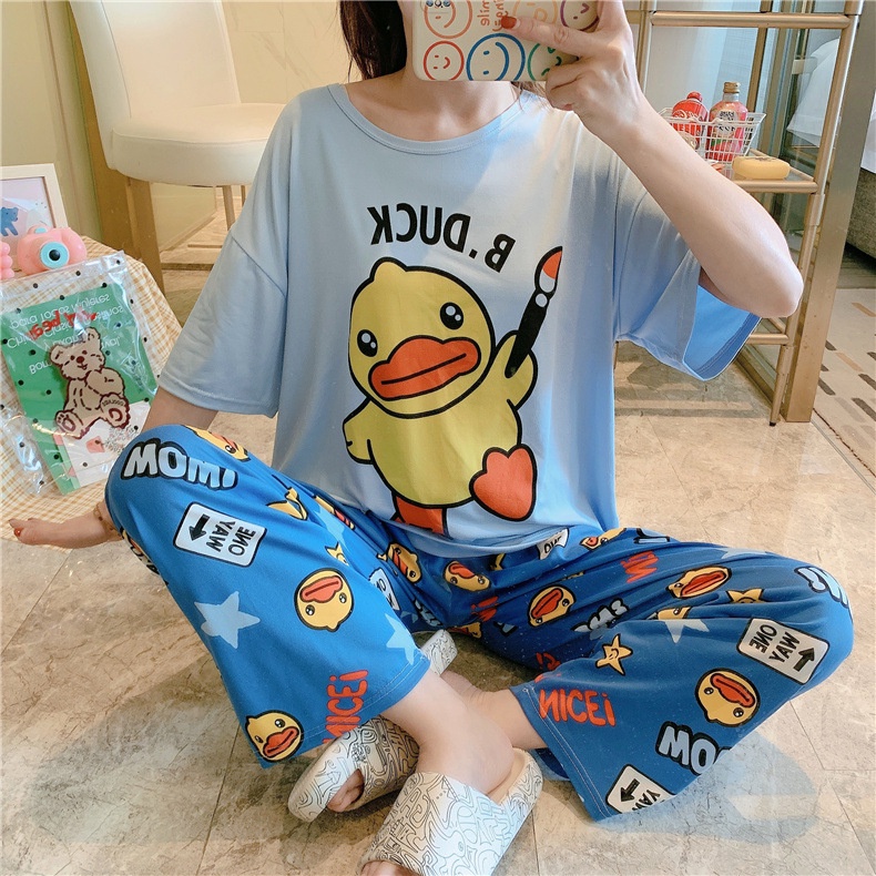 Đồ ngủ nữ bigsize đồ bộ mặc nhà pijama nữ quần dài 50-70Kg TOZZO chất thun cotton  cute dễ thương mặc ở nhà mùa hè BCD01