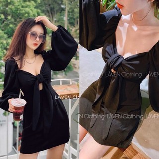 Đầm nữ tay dài cột nơ ngực