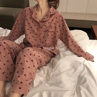 Bộ Quần Áo Ngủ Tay Dài Đáng Yêu Cho Nữ Phong Cách Hàn Quốc