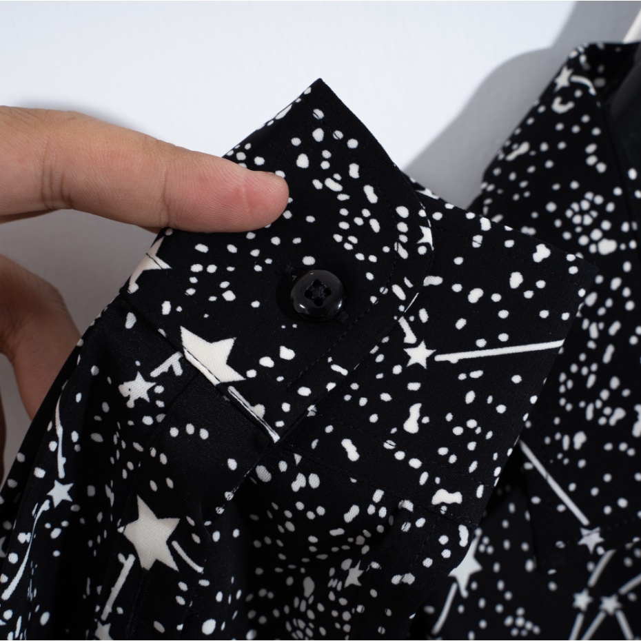 Áo sơ mi nam dài tay họa tiết chòm sao chất lụa mềm mại chống nhăn