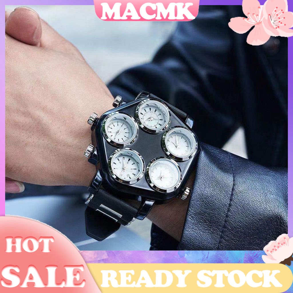 MACmk Wristwatch Five Time Zone Creative Stainless Steel Punk Quartz Watch for Men