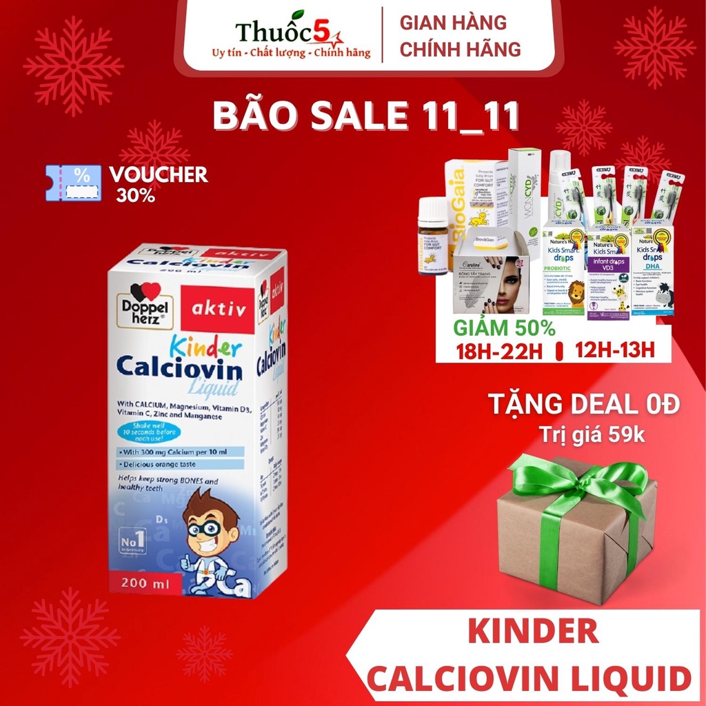 [GIÁ GỐC] Kinder Calciovin Liquid Giúp trẻ cao lớn và xương răng chắc khỏe - Chai 200 ml.