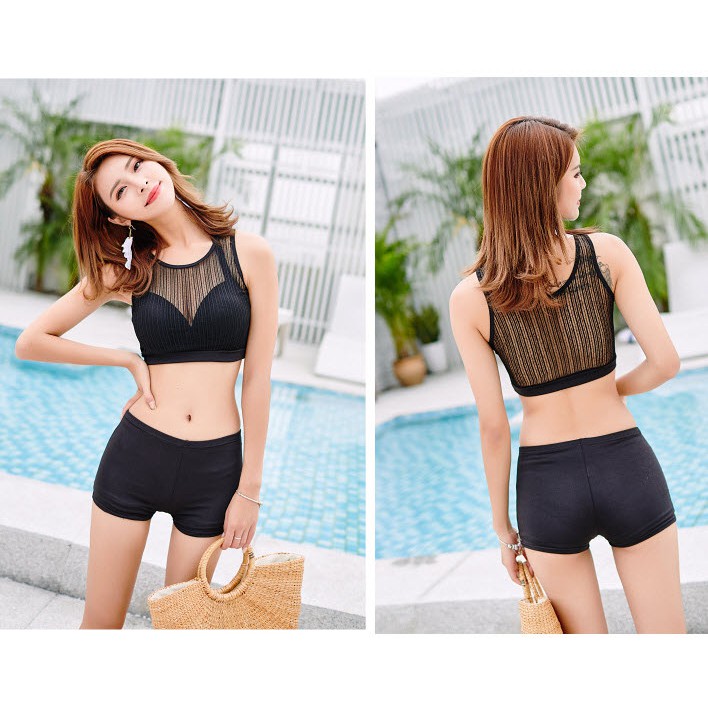 (Hàng Nhập) Đồ bơi, Bikini 3 mảnh, gồm áo+quần bơi, kèm quần khoác ngoài Phong cách Boho, thổ cẩm #0318019