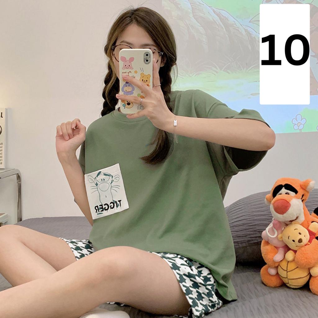 Đồ bộ nữ mặc nhà dễ thương, bộ ngủ hoạt hình cao cấp tay cộc quần đùi mùa hè chất thun cotton co giãn Her Vibe