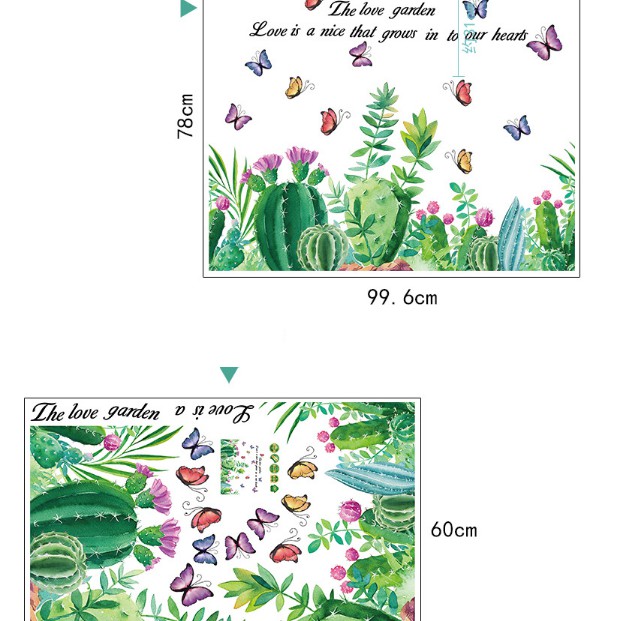 Decal dán tường - Chân tường Lá Cỏ bướm hoa kèm chữ mới