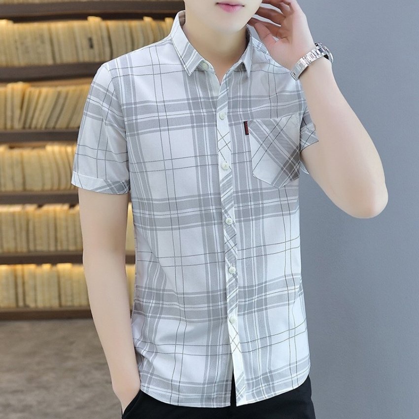 Áo Sơ Mi Nam Ngắn Tay ❤️ Áo Sơ Mi Nam Cộc Tay In Caro 3D Phối Túi Thời Trang Erina Cao Cấp Form Áo Chuẩn