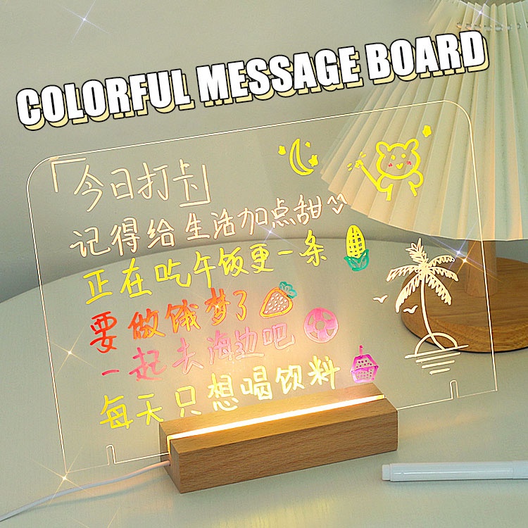 Bảng viết acrylic trong suốt để bàn TIK TOK / bảng đèn đầu giường dễ thương / bảng ghi nhớ cuộc họp phát sáng / có đế dạ quang, bút đánh dấu