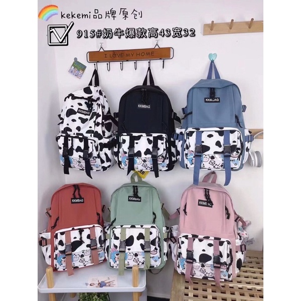 Balo Học Sinh 2 Sập Phối Màu Bò Sữa Đi Học Thời Trang