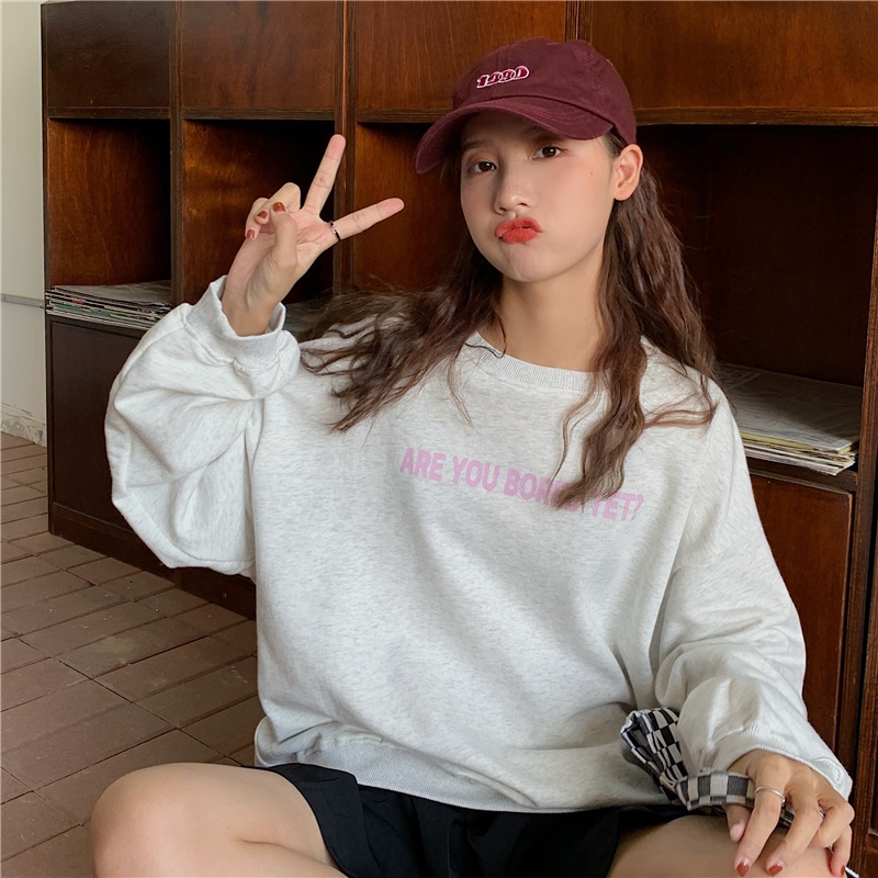 Áo Sweater tay dài hoạ tiết kẻ caro dáng rộng thoải mái