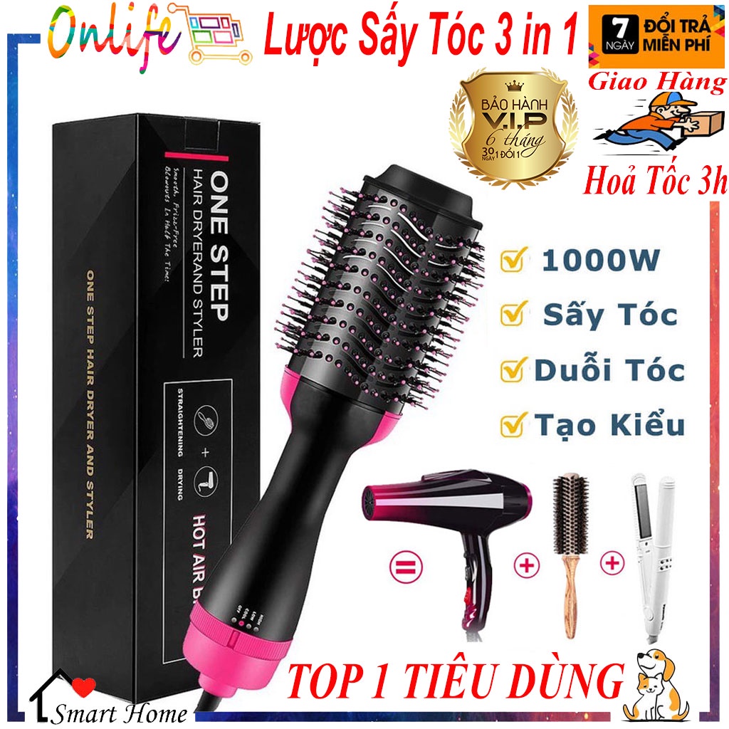 Lược tròn tạo phồng tóc - sấy tóc cụp - tạo phồng tóc ONE STEP, Lược Uốn Cúp Sấy Tóc Đa Năng - Lược Tròn Xoay 360 độ