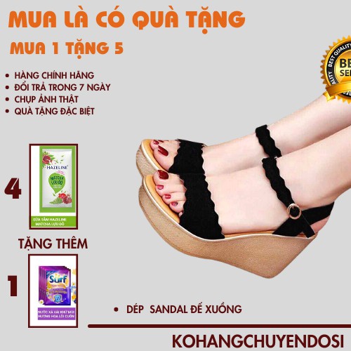 (QUÀ TẶNG LÀ DÂY CỘT TÓC)  Sandal đế xuồng 9cm🍁màu đen, bền đẹp ôm chân siêu nhẹ dễ di chuyển,KHOHANGCHUYENDOSI