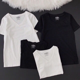 Áo phông pull trơn đen trắng áo thun cổ tim áo GAP