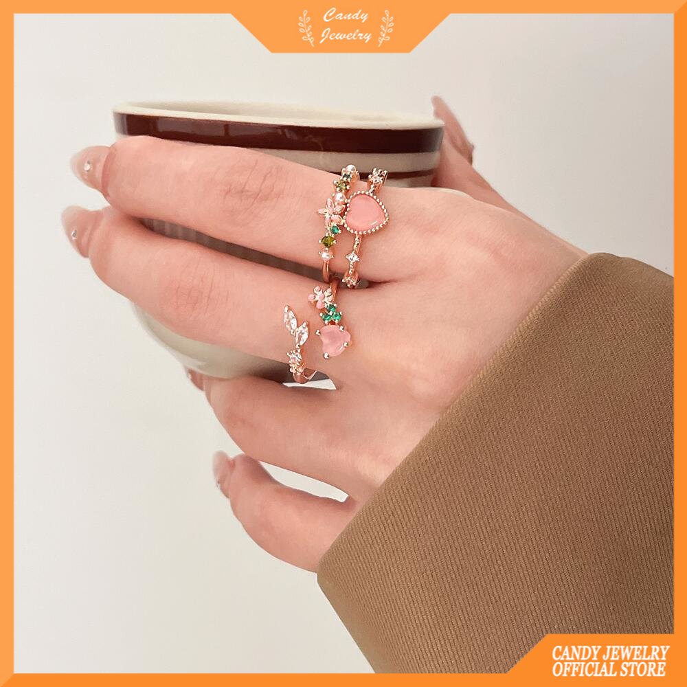 Nhẫn MANYUE dạng hở điều chỉnh được mặt trái tim đính đá zircon nhân tạo thời trang Hàn Quốc