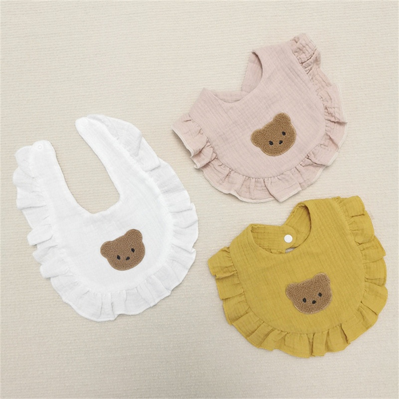 Yếm Ăn Bằng Cotton Thêu Hình Gấu Hoạt Hình Dành Cho Trẻ Em