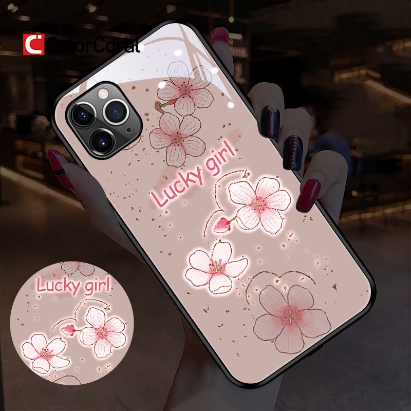 Ốp điện thoại kính cường lực dạ quang thông minh 3 màu cho iPhone 13 12 11 Pro Max X Xr Xs Max 6 7 8 Plus