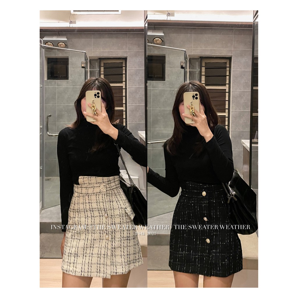 (Ảnh thật) Chân váy chữ A dạ tweed cúc ngọc vạt lệch the.sweaterweather TSW | BigBuy360 - bigbuy360.vn