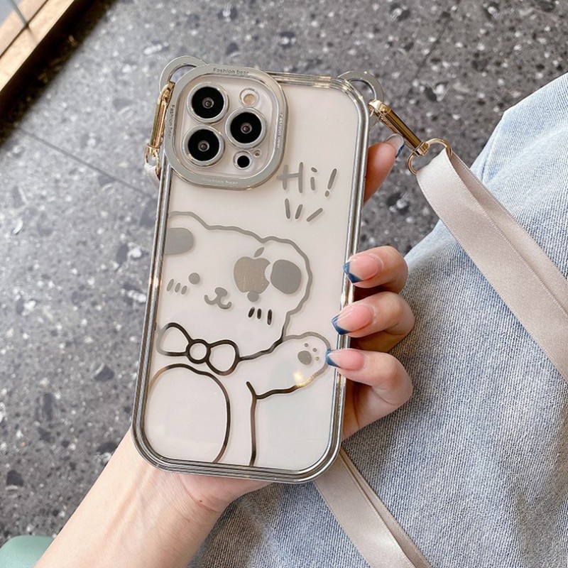 Hi Ốp Điện Thoại Hình Gấu Có Dây Đeo Cho iphone 15 pro max 14 13 12 11