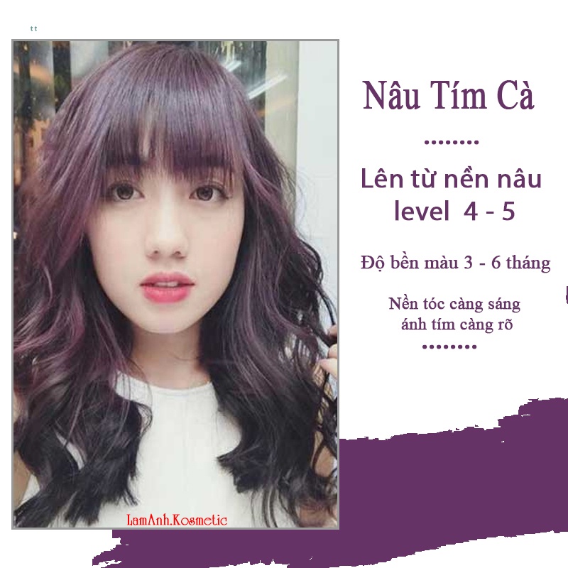 Thuốc nhuộm tóc Nâu Tím Cà màu nhuộm lên màu chuẩn tone kem nhuộm an toàn không sót da đầu kem nhuộm mùi thơm