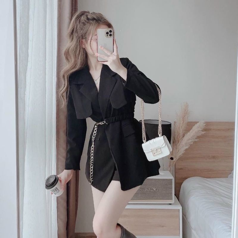 Áo Vest Nữ Ms.5622 Áo Thiết Kế Dáng Suông, Kiểu Phối Túi Hai Bên, Kèm Đai Chun Xích, Hàng Hai Lớp