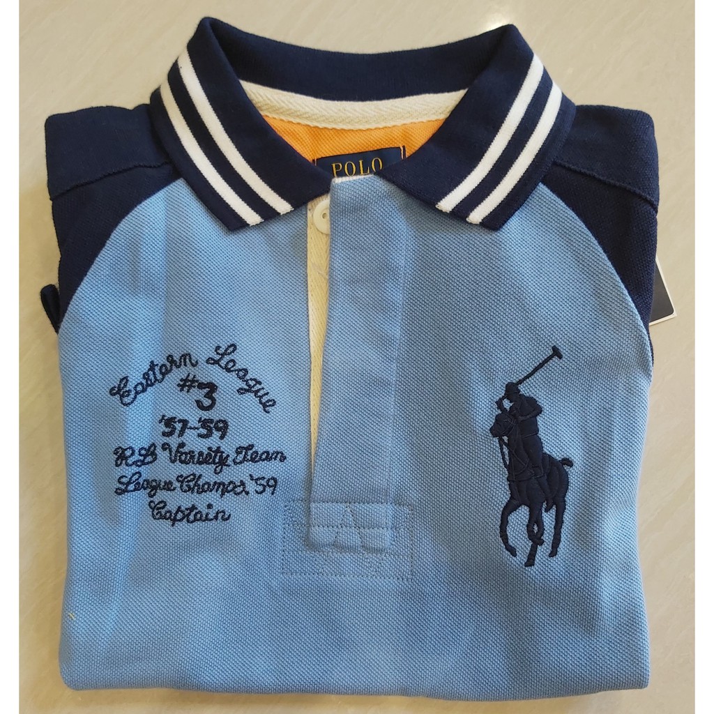 Áo thun polo bé trai 6-7 tuổi cotton tay ngắn màu xanh hiệu Ralph Lauren size 7 hàng hiệu mỹ chính hãng