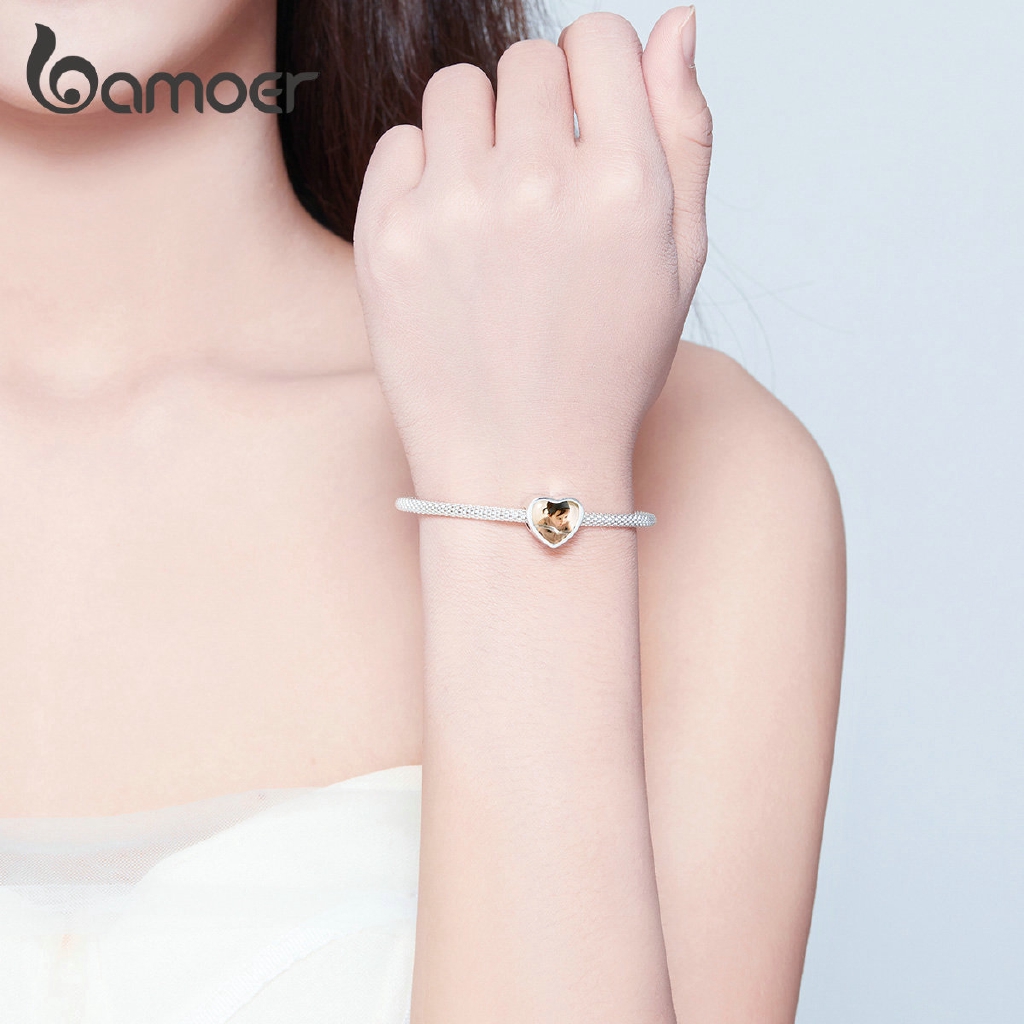 Khuyên tai Bamoer bằng bạc 925 hình trái tim tùy chỉnh được phong cách quyến rũ