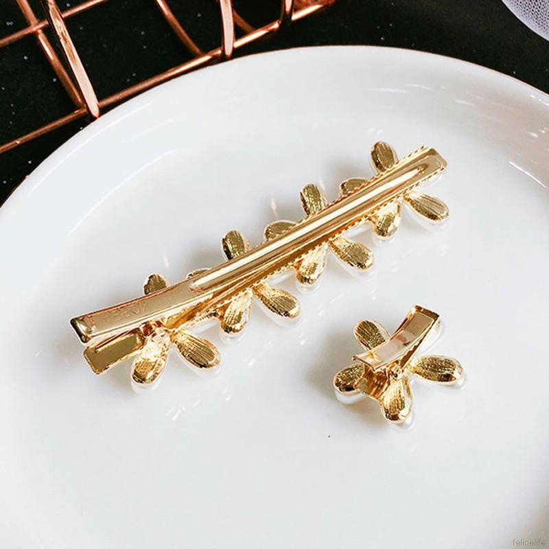 Kẹp tóc đính hạt giả ngọc trai phong cách Hàn Quốc