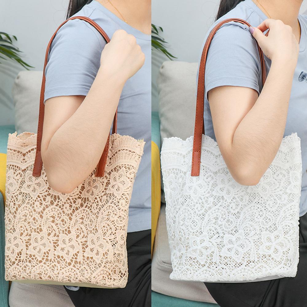 NIUYOU Túi Xách Đan Móc Phối Ren Hoa Phong Cách Bohomian