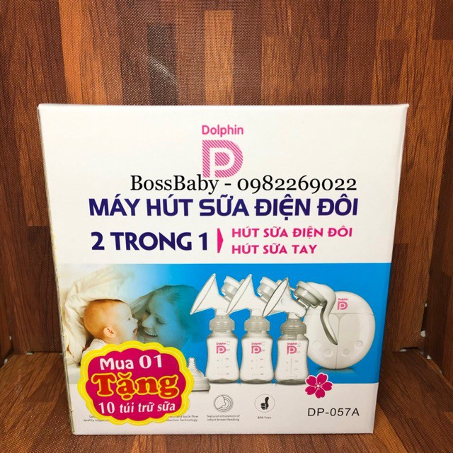 Máy hút sữa điện đôi và hút sữa tay 2 trong 1 Dolphin Việt Nam 150ml (Tặng 10 túi trữ sữa + bộ đầu hút)