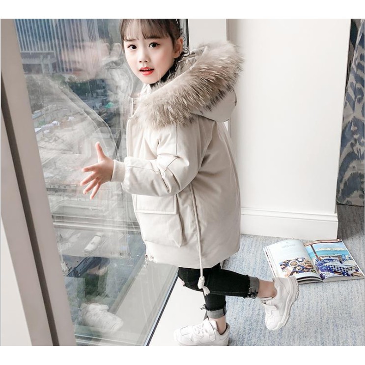 Áo khoác phao lót lông dày dặn cho bé gái
