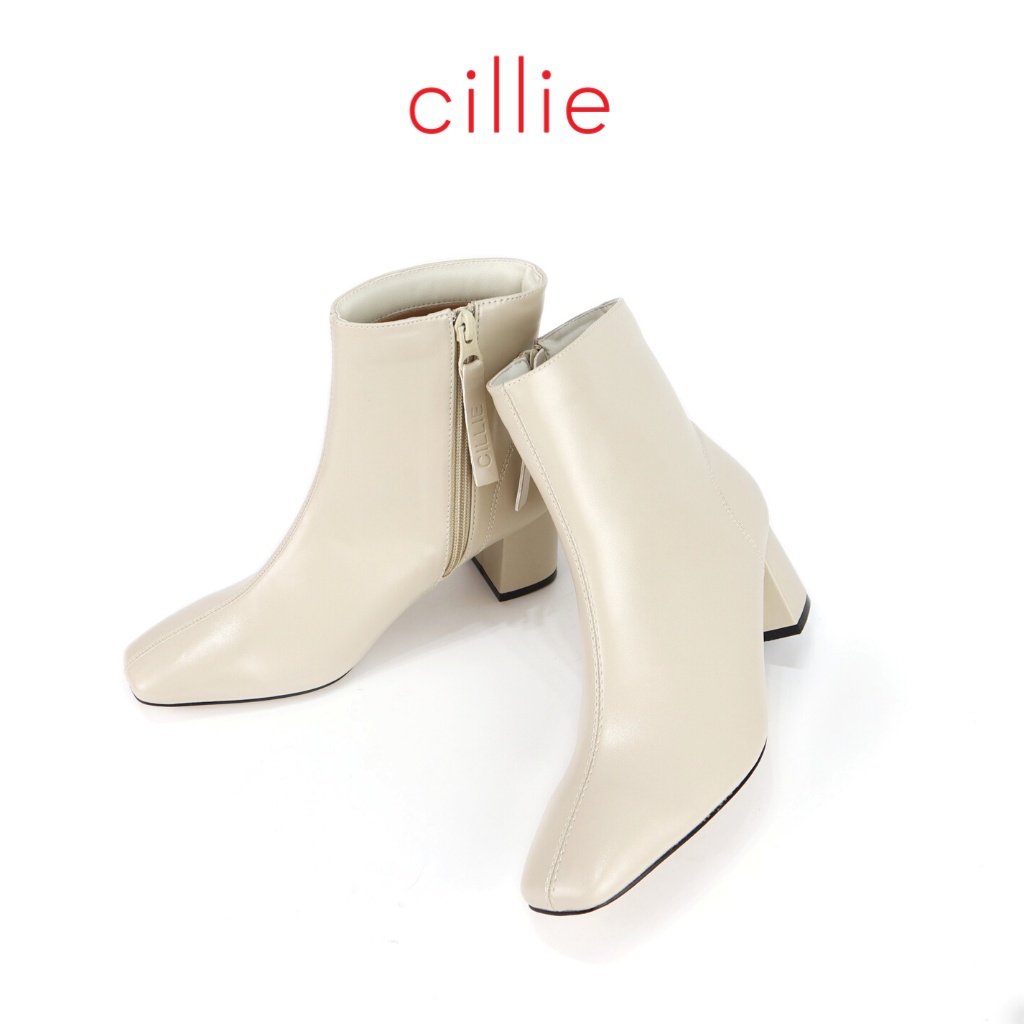 Giày boots nữ cổ thấp mũi vuông thời trang gót vuông 5cm đi làm đi chơi dạo phố Cillie 1222