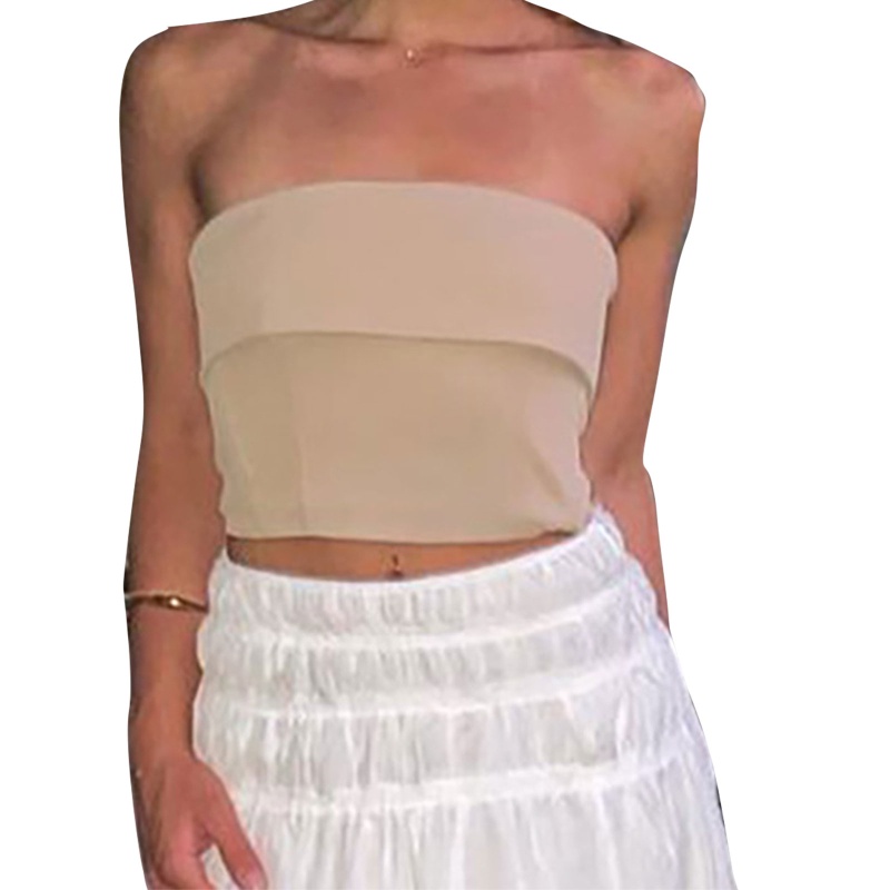 Brroa Áo Ống Crop Top Hai Lớp Màu Trơn Gợi Cảm Mùa Hè Cho Nữ