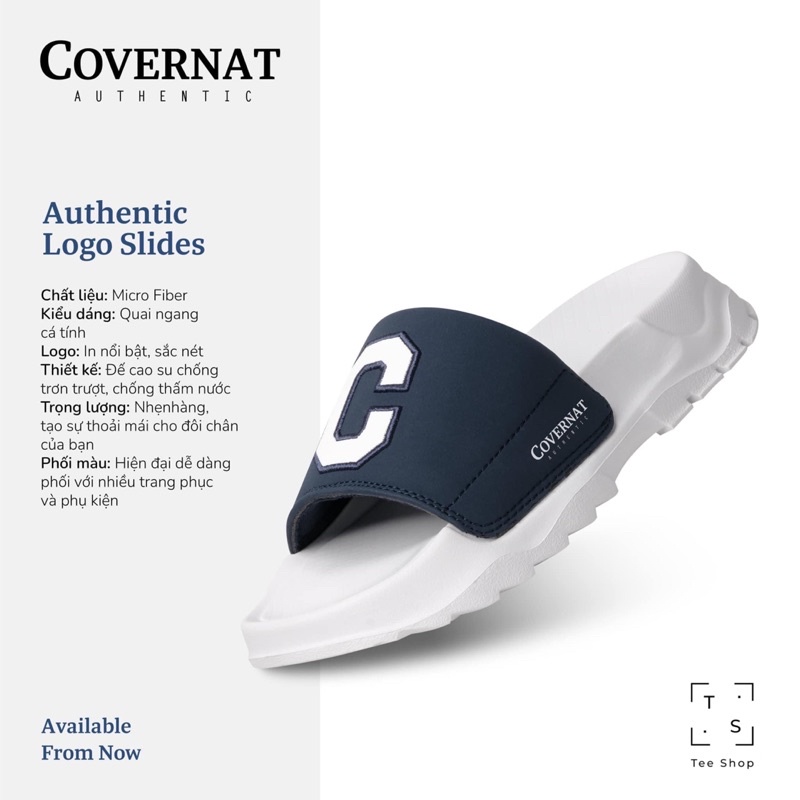 Dép quai ngang nam nữ COVERNAT màu Xanh navy Logo chữ C thêu- Dép bánh mì siêu đẳng cấp