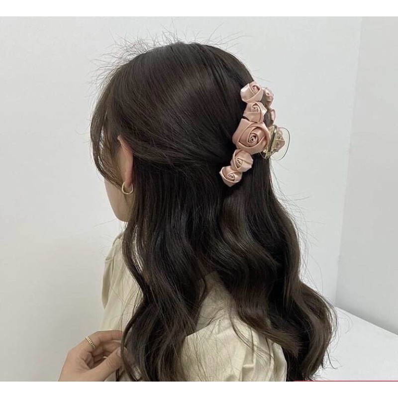 Kẹp tóc nữ hoa hồng vải trắng nhiều kiểu TÍM STORE phụ kiện búi tóc phong cách hàn quốc
