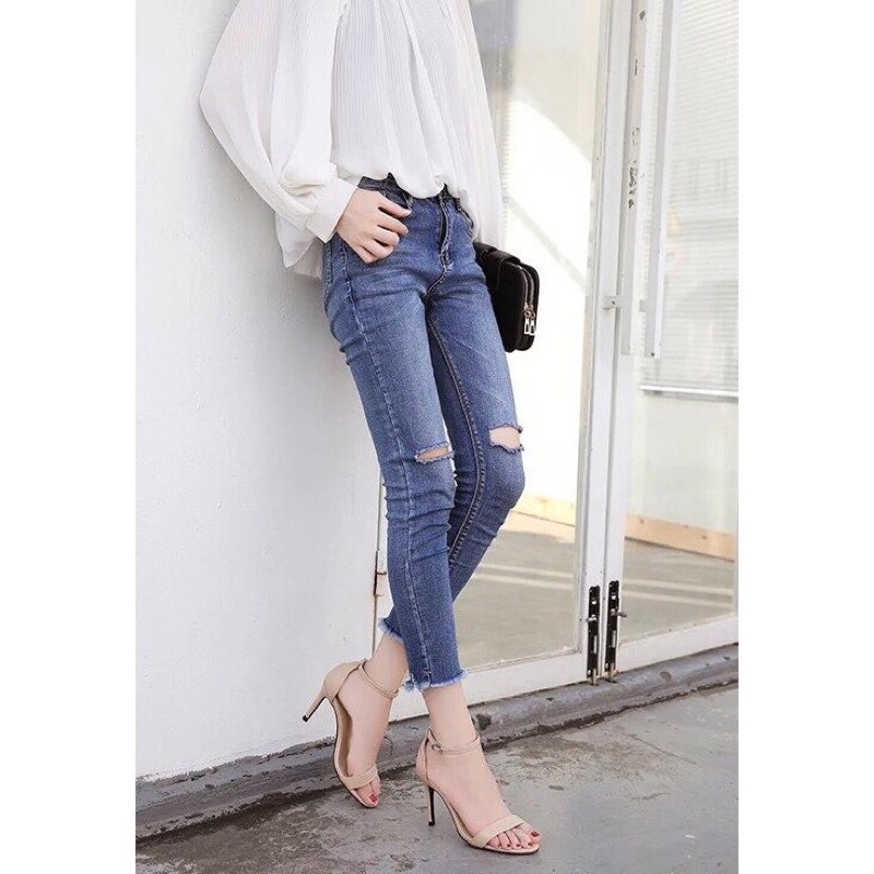 Sandal cao gót da lì bít gót quai mảnh Ngọc trinh 8-9 phân max tôn dáng