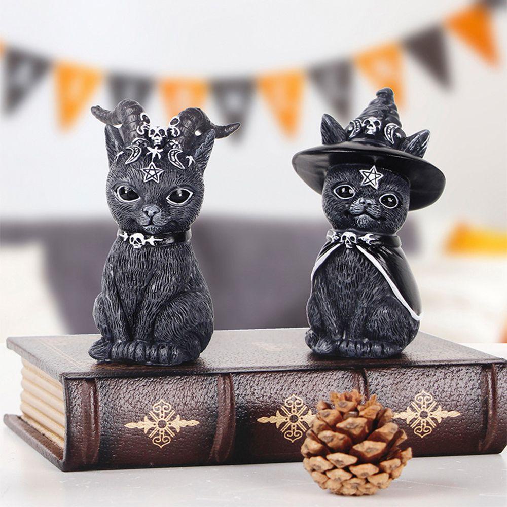 Mô Hình Chú Mèo Đen Ma Thuật Bằng Nhựa Resin Trang Trí Sân Vườn / Tiệc Halloween