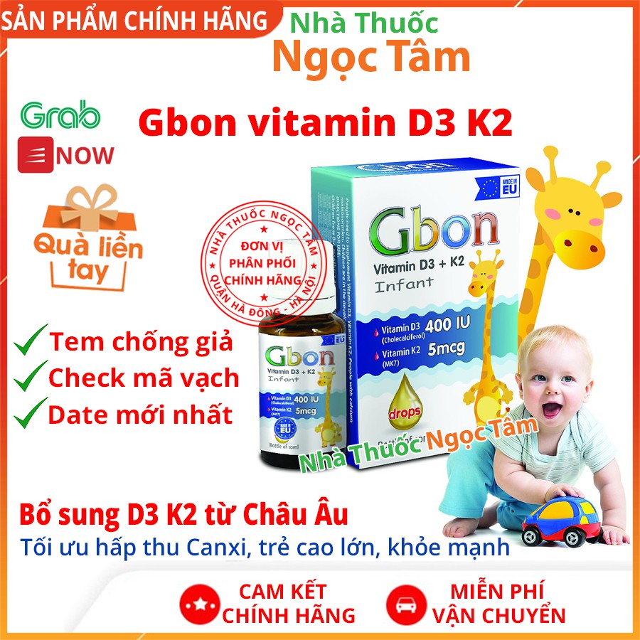 ✔️(Tặng Quà) Gbon Vitamin D3 K2 nhập khẩu chính hãng Châu Âu tăng hấp thu Canxi giúp trẻ cao lớn