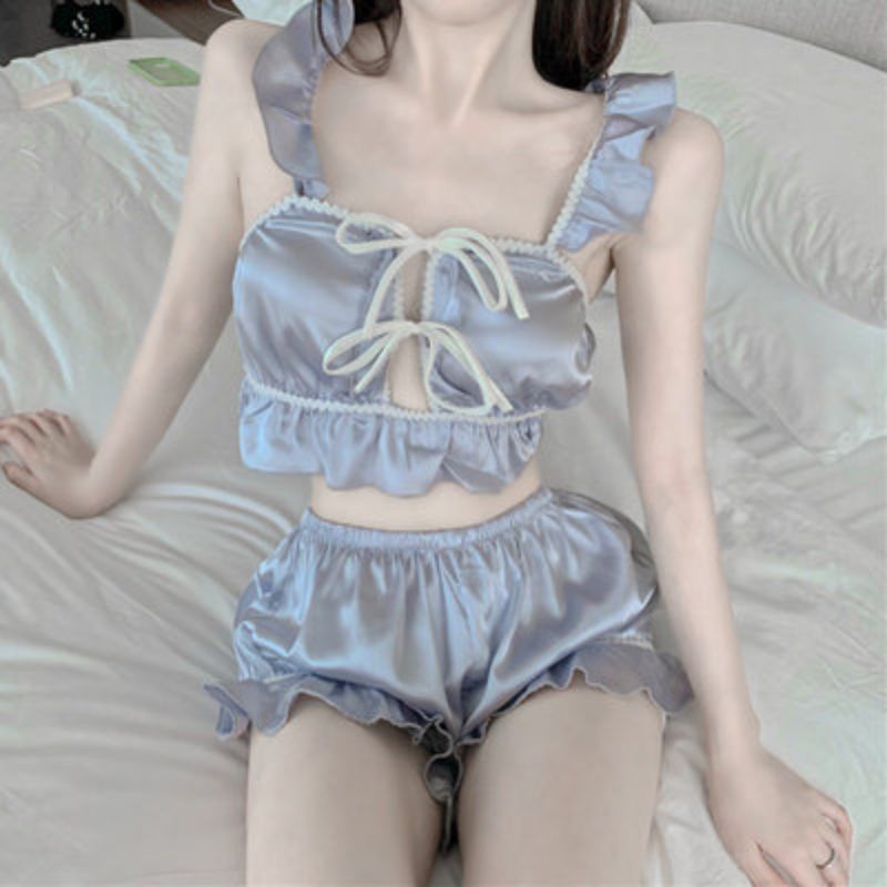 Croptop vải lụa phi bóng - set bộ đồ ngủ gợi cảm màu sắc mới lạ