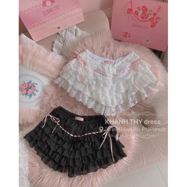 Quần đùi nữ , quần đùi mặc nhà phối ren nhiều tầng sexy - QO05