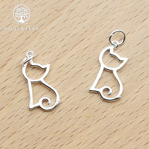 Charm bạc mặt hình mèo treo - NQ Jewelry