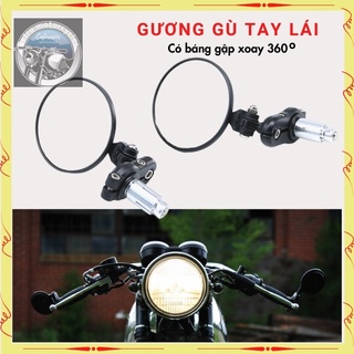 Gương gù xe máy độ CAFE RACER kiểu dáng tròn mặt kính trắng vỏ sắt hàng cao cấp