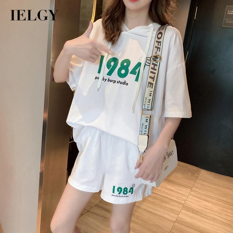 Bộ áo thun tay ngắn + quần ngắn IELGY in họa tiết phong cách Hàn Quốc thời trang cho nữ